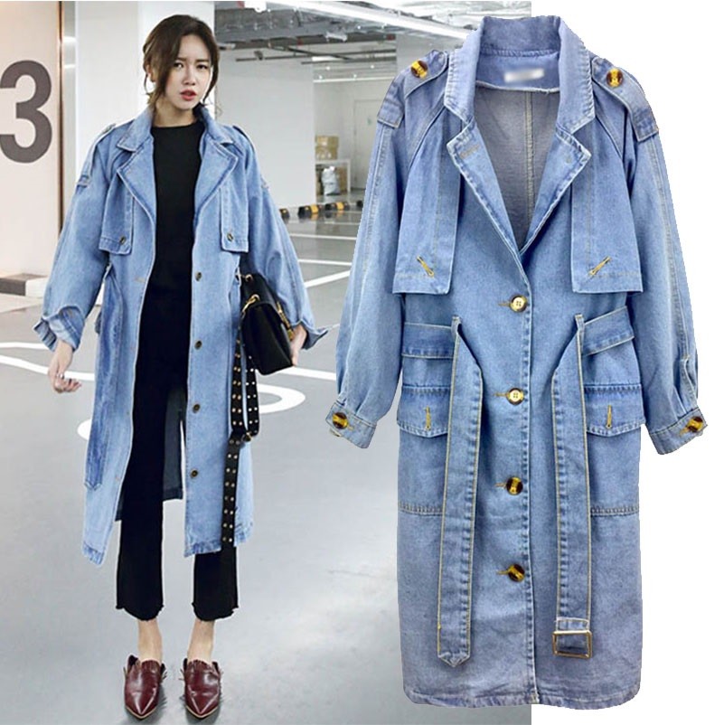 Korean Womens Loose Belt Jean Jackets 